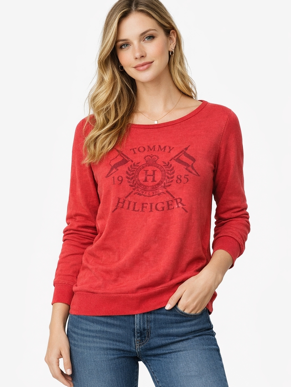 💜 (4 For $20) Tommy Hilfiger ($130) Women’s Red Logo Crewneck Sweater Pullover